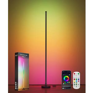 Smart RGB LED Corner Floor Lamp, Standing Lamp with Music Sync and 16M+ DIY Colors, Remote & App Control, Color Changing Ambient Lighting, Floor Lamps for Living Room, Bedroom and Party (Black)
