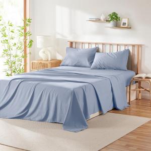 Hearth & Harbor 3 Piece Twin XL Sheets Set - 60% Microfiber, 40% Rayon Derived from Bamboo Sheets Twin XL Size Bed - Breathable Twin XL Bed Sheets Set Fits Up to 16" Deep Pocket - Ice Blue