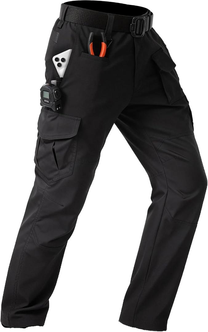 Mens Cargo Pants Tactical Work Construction for Men Ripstop Waterproof Outdoor Hiking with Pockets (Black, M)