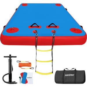 VOFiTNY Inflatable Floating Dock, Swim Platform Floating Dock for Lakes, Lake Floats for Adults, Island Raft Mat for Lake Beach Ocean, Non-Slip Surface (5ft x 6ft x 6", Poppy Red+Blue)