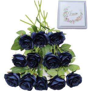 LetuoClips 52 PCS  Roses Artificial Flowers, Fake  Roses Bouquet,White Artificial Silk Roses with Stems for Wedding Flowers Decoration, Valentines Day Mothers Day, Bridal Bouquet Roses Navy Blue