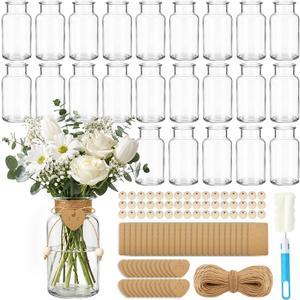 TBWIND Vintage Glass Flower Vase, 24PCS Farmhouse Clear Mason Jar Vases