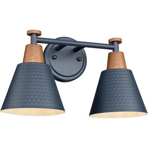 FEMILA 2 Light Bathroom Vanity Light, 15" Modern Bathroom Lighting Fixtures Over Mirror, with Woodgrain Finsih, 4FG59B-2W Blue-NW