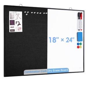 ARCOBIS Cork Board White Board Combo, 24"X18" Linen Bulletin Board Whiteboard for Wall, Double-Sided Magnetic Dry Erase Corkboard for Home, Office, School, Black