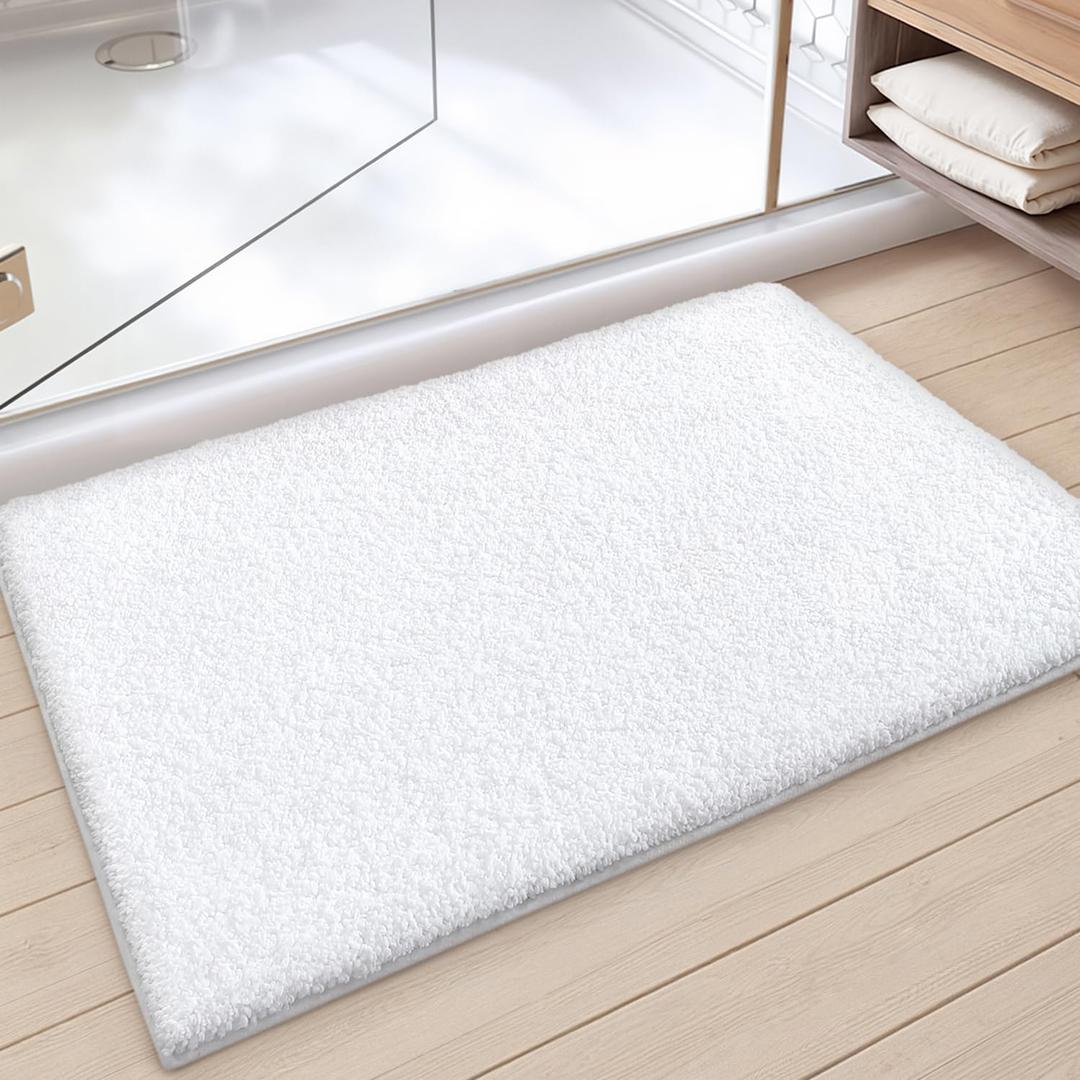 Color&Geometry White Bathroom Rugs, Absorbent, Non Slip, Soft, Washable, Quick Dry, 16"x24" Small White Bath Mats for Bathroom, Microfiber Shower Mat Bath Rug