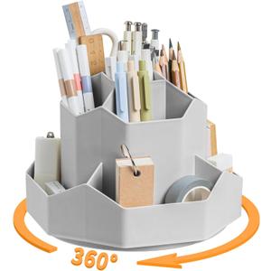 Pencil Pen Holder for Desk,9 Slots 360 Degree Rotating Desk Organizers,Desktop Storage Stationery Supplies Organizer, Cute Pencil Cup Pot For Office, School, Home(Grey)