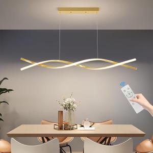 Modern Gold Ceiling Pendant Light, 57IN Chandelier with Remote Control 3000k-6500K Adjustable Color Temperature, Aluminum Island Lighting Lamp for Dining Room, Living Room, Island