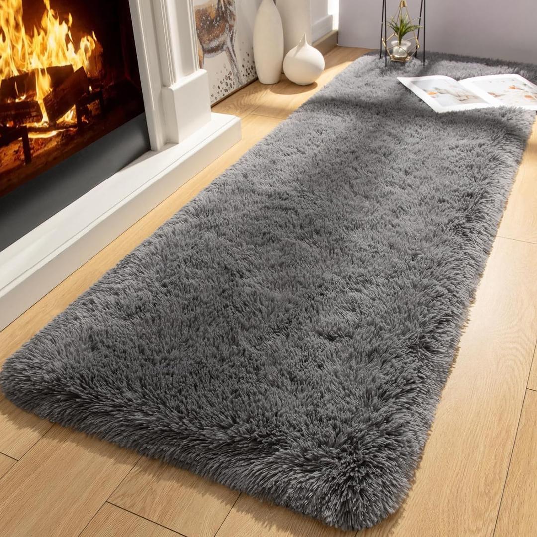 Merelax Soft Area Rugs for Livingroom Bedroom, Shaggy Plush Fuzzy Fluffy Carpet Furry Fur Rug, Modern Indoor Comfy Nursery Kids Dorm Home Decor Floor Mat, 2 x 6 ft, Charcoal (2 x 6 Feet)