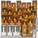 24-Pack Gray Flameless Candles with Remote Control, Battery-Powered LED Candles with Embedded Star String Lights & Realistic Flickering Flame. with Timer for Christmas, Home, Wedding, Fireplace Mantle