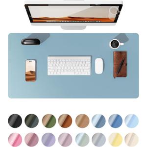 YSAGi Leather Desk Protector, Office Mat, Large Mouse Mat, Non-Slip PU Leather Blotter, Laptop Desk Pad, Waterproof Writing Pad for Office and Home (Ice Blue, 23.6" x 13.8")