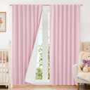 LAMIT Pink 100% Blackout Linen Curtains, 84 Inch Linen Textured Living Room Farmhouse Curtains Room Darkening Back Tab and Rod Pocket Burlap Neutral Panels with White Liner, 2 Panels, 60 x 84 Inch