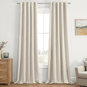 EMEMA Cream Beige Linen Blackout Curtains 84 inch Long 2 Panels Set for Bedroom Back Tab Thermal Insulated 100% Black Out Drapes Pinch Pleated Hooks Room Darkening Window Curtain for Living Room