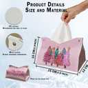 Pink Christmas Tissue Box Cover Rectangle, Merry Christmas Trees Tissue Box Holder, Winter Holiday PU Leather Tissue Covers Decorative for Home Office Kitchen Xmas Gifts for Women Girls 9.8x5.9x5.9