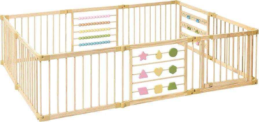 Wooden Playpen Extra Large for Toddlers and Babies - 3 Theme Toy Design - (8/10) Wood Panels - Foldable and Adjustable Baby playpen - Extra Large Baby playpen