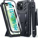 FNTCASE for iPhone 15 Phone Case: for iPhone 14 & 13 & 16e Case Military Shockproof Protective Rugged Cell Phone Cover with Kickstand & Belt-Clip Holster, Heavy Duty Hard Cases 5G - 6.1 Inch Black