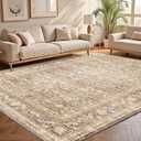 OPPODREAM Vintage Beige Area Rugs 10x14, 10 x 14 Retro Washable Rug Non Slip, Low-Pile Faux Wool Carpet, Distressed Tan Floor Mat for Living Room, Bedroom, Office, Dorm, Dinning Room, Big & Large