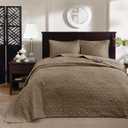 Madison Park Quebec Reversible Damask Design, Double Sided Quilting All Season, Lightweight Coverlet Bedspread Bedding Set, Matching-Shams, Queen(102"x118"), Mocha