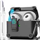 3 x R-fun for AirPods 3 Case Cover with Lock & Cleaning Kit, Keychain, Magnetic Lid, Compatible with AirPods 3rd Generation 2021 Protective Case, Support Wireless Charging, Black