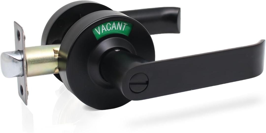 Bathroom Privacy Indicator Handle Lock, Vacant Occupied Bathroom Lock Suitable for doors 1-1/4 to 2-1/5 thick with Large Indicator for Men Women Restroom In-use or Vacant, Occupied Sign for Bathroom, Black