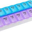 EZY DOSE Weekly (7-Day) AM/PM Daily Pill Case, Medicine Planner, Vitamim, Fish Oil, Supplements Organizer Container, Large Compartments, 2 Times a Day, Blue and Purple Lids, BPA Free