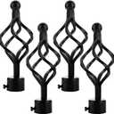 Window Treatment Finials 4 PCS Long Twisted Shaped Decorative Curtain Rod Finials Fit for 0.98 or 1.1 Inch(25-28mm) Diameter Curtain Rod Drapery Rod Replacement Finials, Black