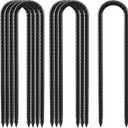 12inch Rebar Stakes, 8 Pack U Hook Ground Anchors, Heavy Duty Rust Proof Coated Steel Ground Stakes Ground Anchors, Garden Stake Metal Stake Tent Stake Trampoline Anchors Trampoline (Black)