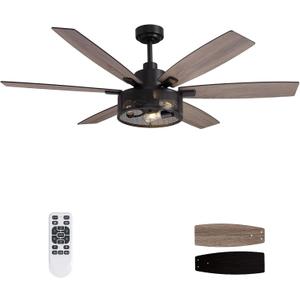 LuminFan 60 Inch Ceiling Fans with Lights and Remote Control, Farmhouse Ceiling Fan for Bedroom Living Room and Patio, Black Caged Ceiling Fan for Indoor and Outdoor