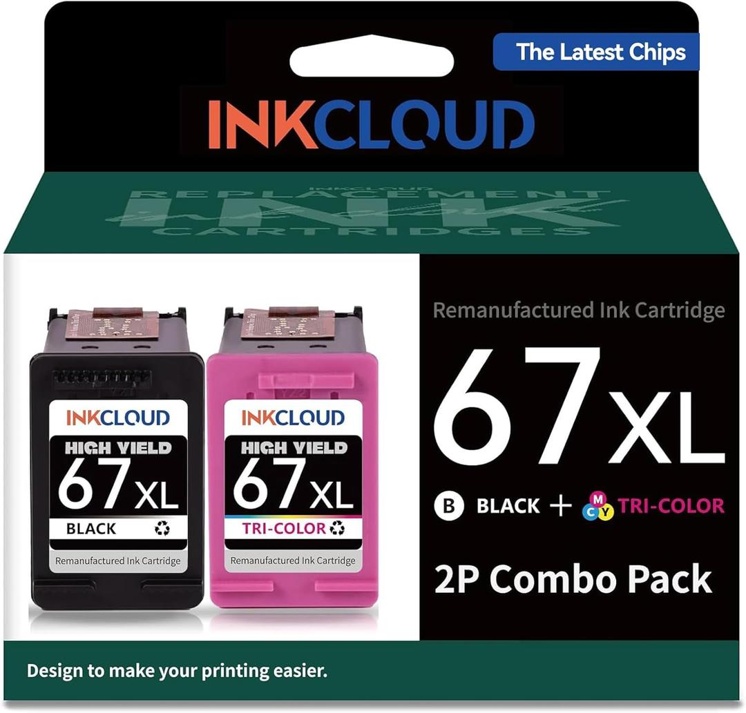 67XL Ink Cartridges Black/Color Combo Pack Compatible for HP Ink 67 67XL HP67XL Work with HP DeskJet 2855e 2755e 4255e 2700 2752e 4100e 2700e 2852e 2827e 1255 Envy 6055e 6455e 6400e 6000 Printer
