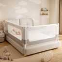 2 Piece Bed Rails for King Size Bed, No-Drill Needed Baby Bed Rail Guard for Toddlers with Height Adjustable, Thickened Child Safety Side Railing Guards/Bedrail for Kids, White/Grey, 74.8x78.7Inches