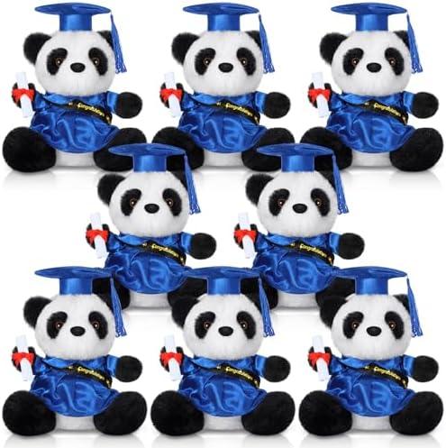 Sotiff 8 Pcs 8'' Graduation Plush Panda Bear Gift 2025 Stuffed Animals with Bachelor Gown Plush Cute Bear Graduation Congrats Grad Present for Grad Ceremony(Royal Blue)
