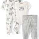 The Children's Place,Unisex Baby,and Newborn 100% Cotton Take Me Home 3Piece Long, Short Sleeve Bodysuit, and Pant,Bunnys Tail Set,0 Months,3 Months