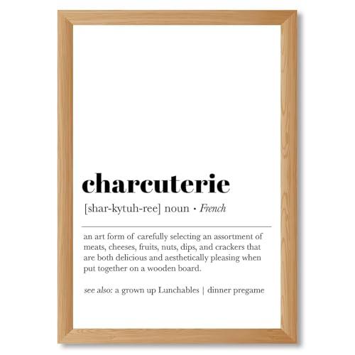 Framed Charcuterie Definition Poster Canvas Print Art Newspaper Style Wall Art Painting Pictures Wall Decor Trendy Art Print Decoration Living Room Kitchen. (Wood Framed,10L X19W)