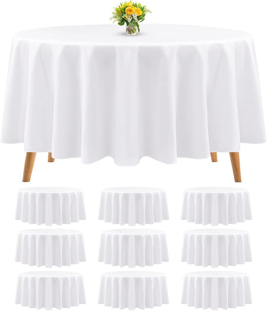 Teruntrue 10 Packs Premium Round Tablecloth 90 Inch White Polyester Table Cloth Bulk Washable Polyester Fabric Tablecloths Table Cover for Wedding Party Banquet Buffet Holiday Dinner (White, 90 Inch)