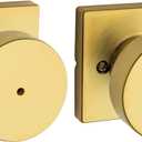 Kwikset Pismo Interior Privacy Door Knob with Lock, Door Handle for Bathroom and Bedroom, Satin Brass, Square, Keyless Turn Lock Doorknob, Microban Protection (1 Pack)