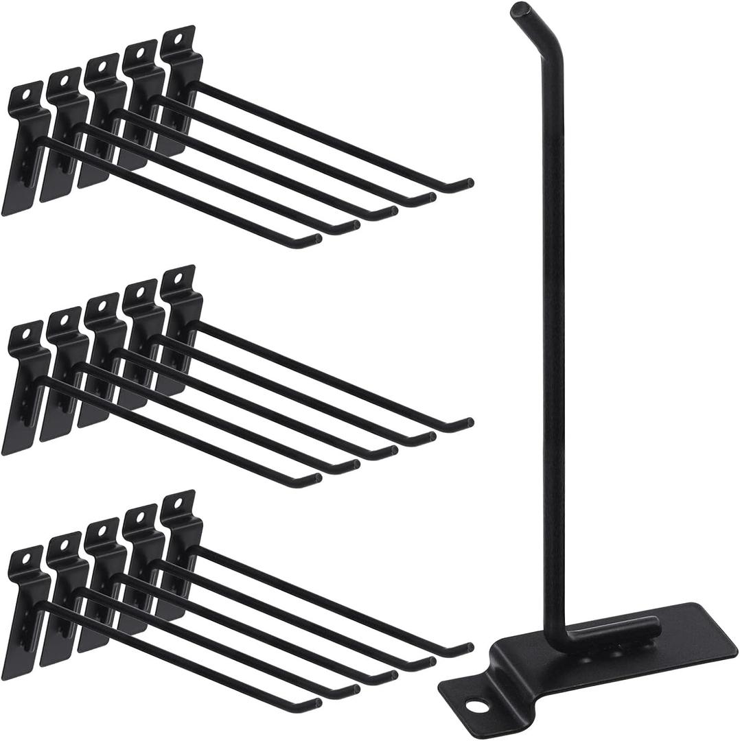 Swpeet 20Pcs 8 Inch Heavy Duty Slatwall Hooks Assortment Kit - Accessories for Slatwall Panel, Garage Organization, Pegboard, Gridwall - Display Hooks for Retail, Black