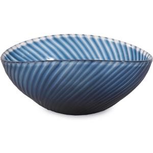 Howard Elliot Striped Blue Oval Hand Blown Glass Bowl for Centerpiece Decor, Hand Crafted Oceanic Crashing Waves Pattern, Modern Table Decor for Home, Wedding & Dinning Decorations, 5 x 11.5 Inch