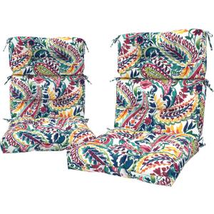 LVTXIII 2 Pack Outdoor High Back Cushions, 22" W x 20" D Tufted Seat and Back Chair Cushion with Ties, Fluffy Patio Replacement Rocking Chair Cushion for Outdoor Furniture Use, Vigour Paisley, 44"x22"x4"