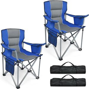 Outdoor Folding Camping Chairs 2 Pack Oversized Folding Chairs Heavy Duty Support 400 LBS with Cup Holder, Cooler Bag and Side Pocket, Carry Bag Included, Collapsible for Lawn Outside Sports, 23.6 inches x 23.6 inches x 37.8 inches