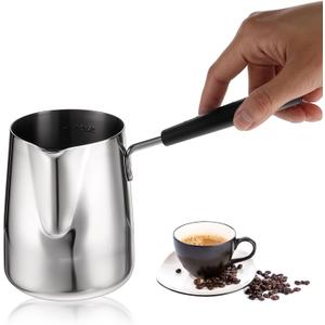 Turkish Coffee Pot, Stainless Steel Milk and Coffee Warmer, Greek Arabic Coffee Pot, Stove Top Tea Maker, Chocolate and Butter Melting Pot with Heat Resistant Handle, 20 OZ, 600 ML