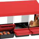 Chicken Nesting Boxes, 3 Hole Metal Chicken Egg Laying Box with Swing Perch and Rollout Egg Collection for Chicken Coop (Red)