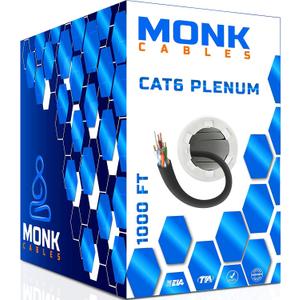 MONK CABLES | CAT6 Plenum Cable 1000ft | UTP, 23AWG, 550MHz | DSX-8000 Certified | Most Certified Cable of The Whole Market (Black)