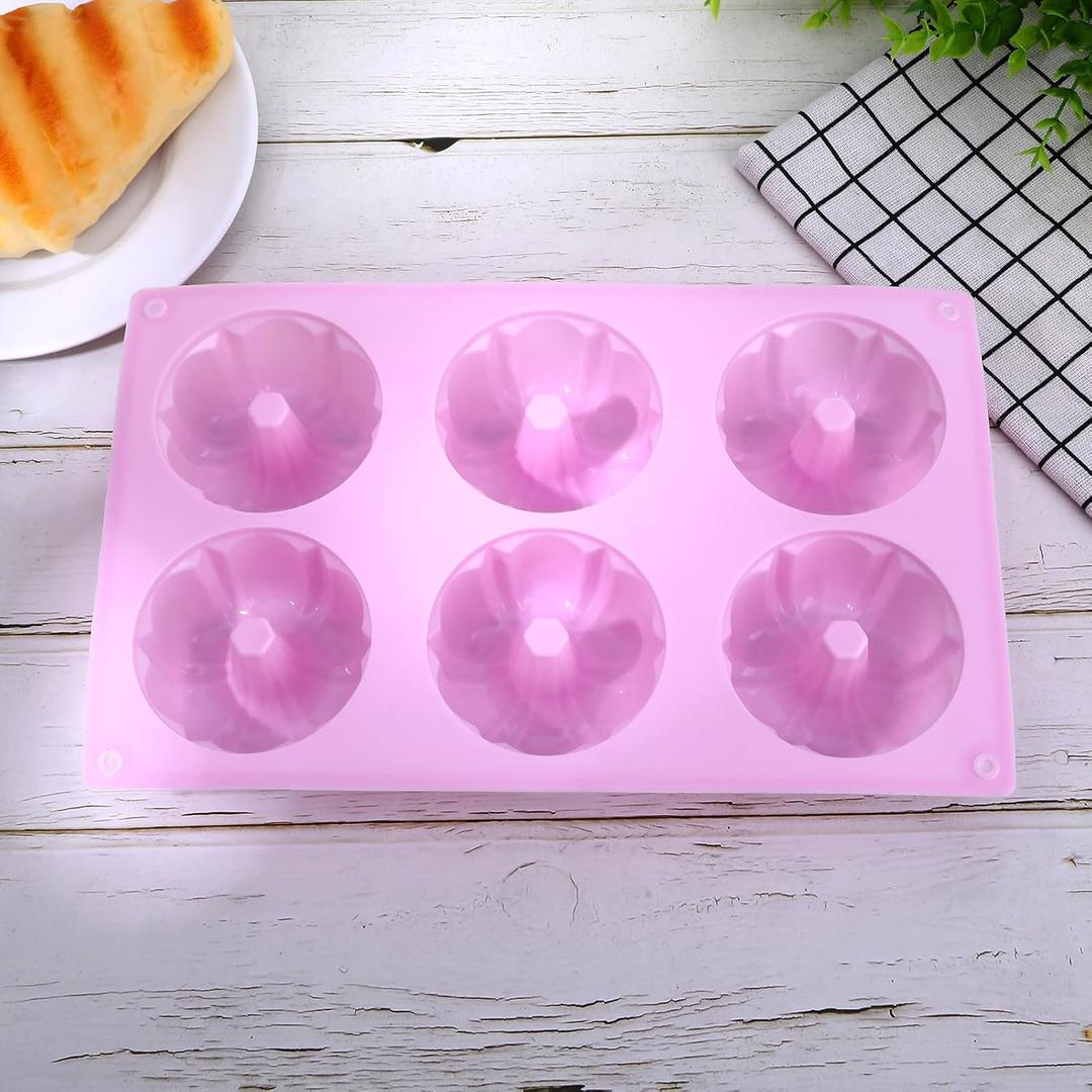 YoehMongYo 1 Pc Bundt Cake Pans for Baking, Non-stick Silicone Molds for Baking Jellies, Muffins, Donuts, Cookies, Cupcakes, 6-Cavity Mini Cake Pans (Pumpkin,Purple)