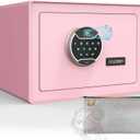 GoldenKey Pink Fingerprint Safe for Home, 1.2 Cu Ft Biometric Security Safe Box with Touchscreen Keypad, Jewelry Safes for Cash, Fireproof Waterproof Document Safes for Bedroom, Closet, Office