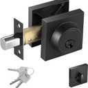 Square Single Cylinder Modern Deadbolt Lock with Keys, Matte Black Deadbolt for Front Door Entrance, Front Door Security Lock, Keyed 1 Side