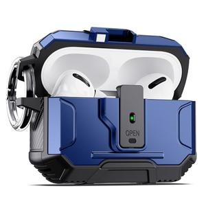 DASFOND Armor Earphone Cover Case for AirPods Pro 2, Military Grade Full Body Shockproof Protection Hard Case, Support Wireless Charging with Keychain, Magnetic Lid, Front LED Visible, Blue