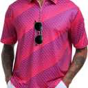 Hodaweisolp Men's Golf Shirts Dry Fit Moisture Wicking Performance Athletic Zipper Short Sleeve Polo Shirt for Men (Pink, L)