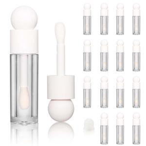 COSIDEA 16pcs Empty 5ml white lip gloss tubes with big wand large 0.17 oz deo foot brush lipgloss tube container for lip oil