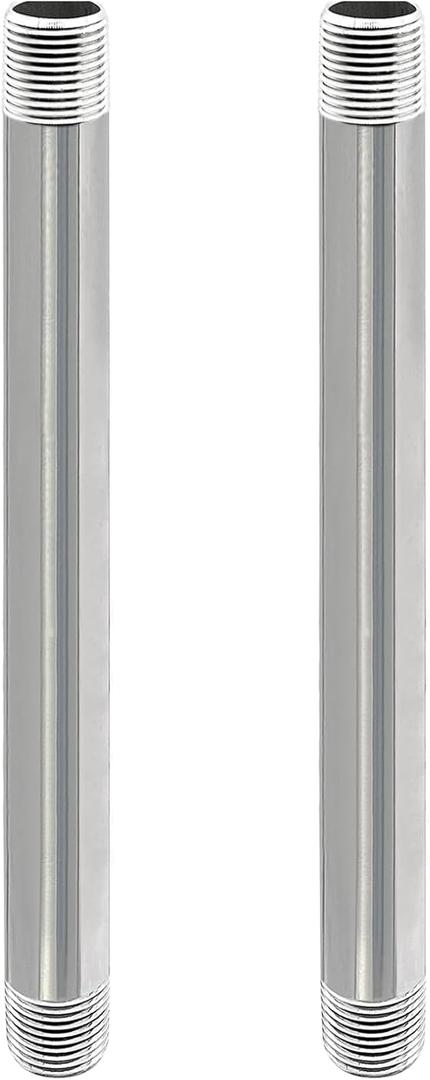 GeilSpace 3/4" x 12" Stainless Steel Pipe, 304 Pipe Nipple Fits Standard 3/4 Inch Threaded Pipes and Fittings, DIY Industrial Metal tube (2 PCS)