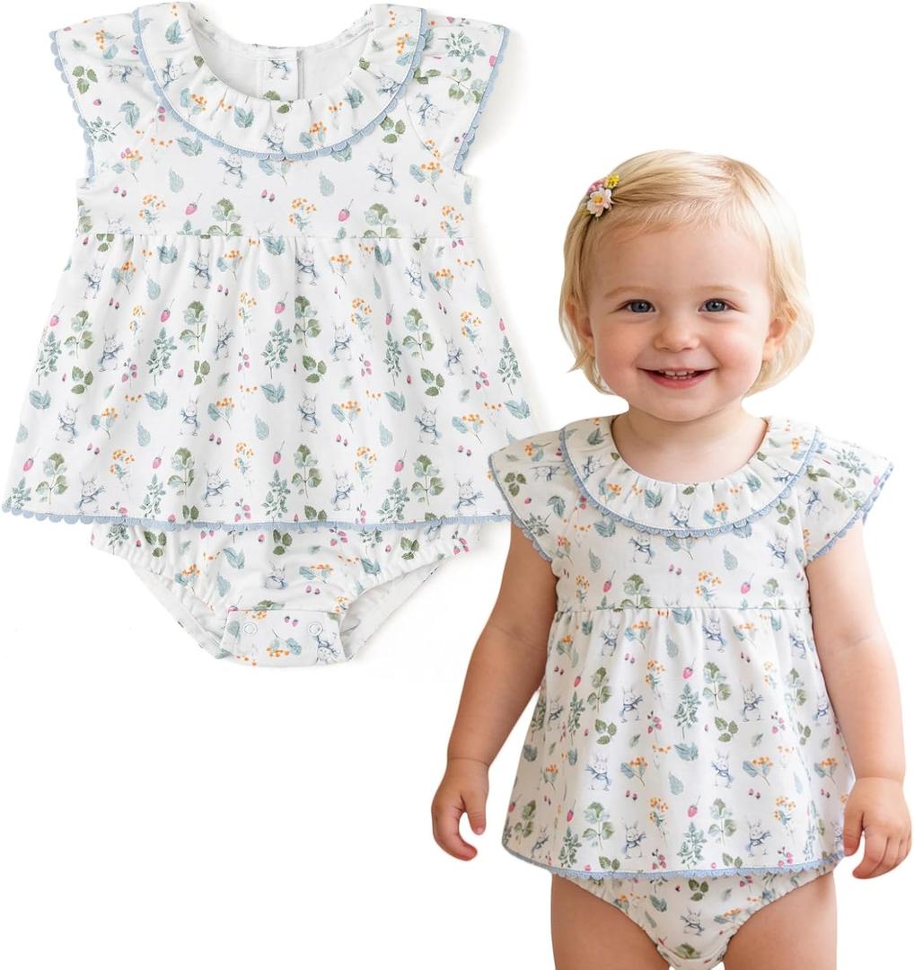 Simplee kids Baby Girl Romper Onesie,Short Sleeve (White)