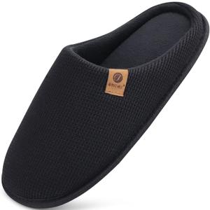 ONCAI Men's House Slippers, Cushion Memory Foam Shake Fleece and Man House Shoes with Faux Fur Lining and Indoor Outdoor Rubber Soles US Size 7-15 (8, Black)